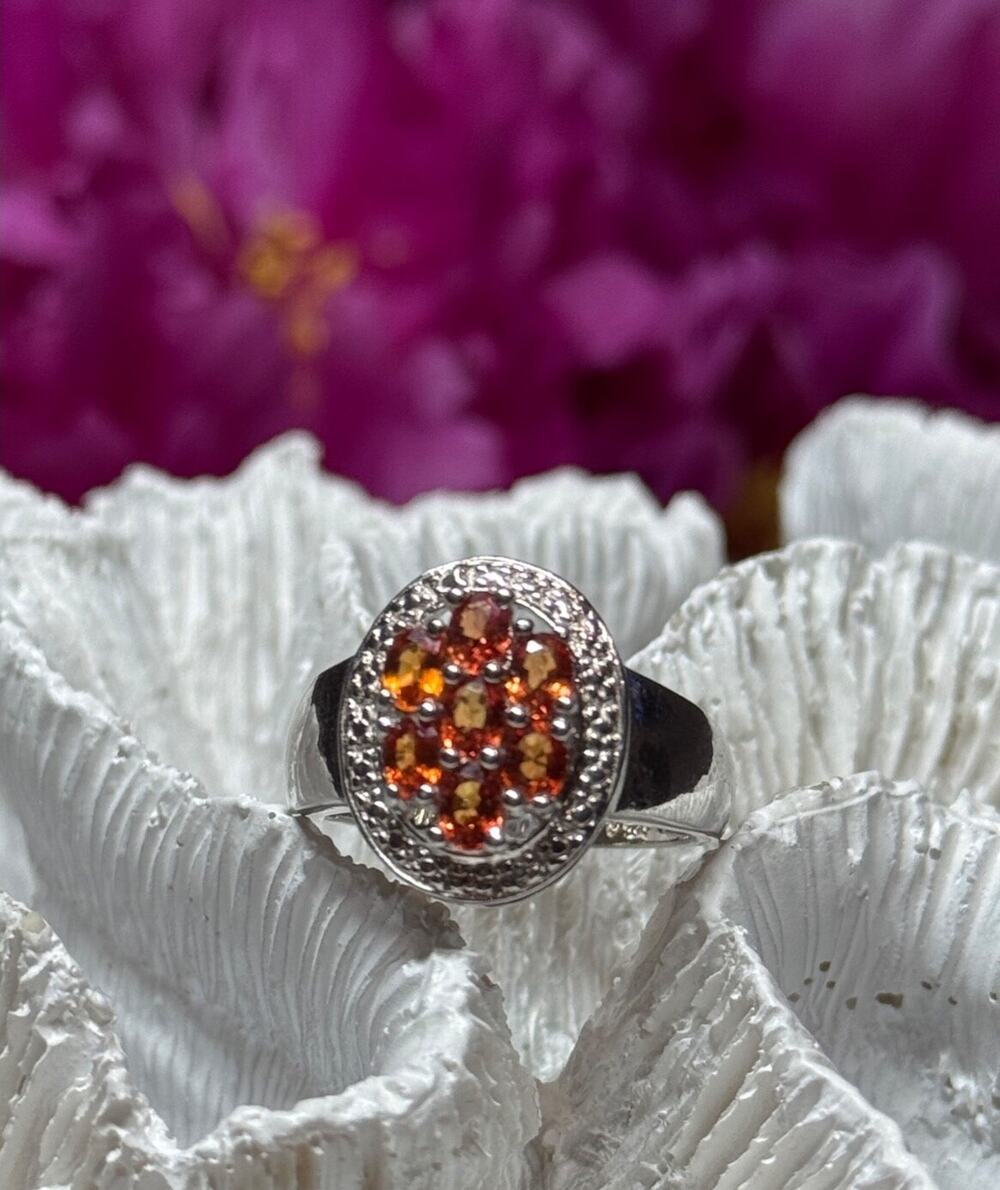 925 Sterling Silver Orange Citrine Ring Size 7.5